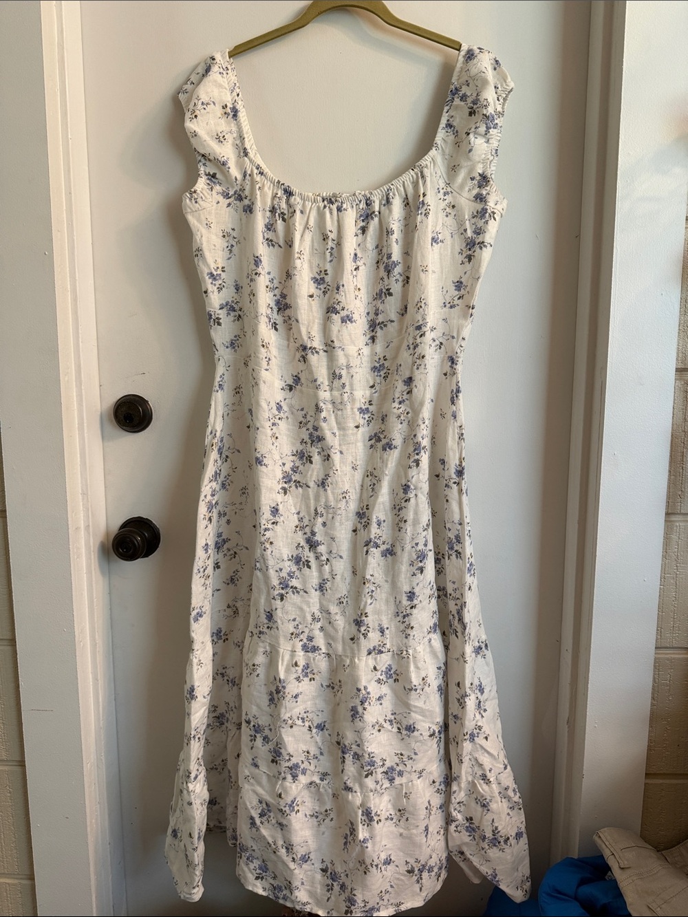 Reformation Toulouse Floral Linen midi off the shoulder tiered Dress Size 16 - Picture 2 of 7